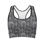 White And Grey Indian Elephant Print Women's Sports Bra