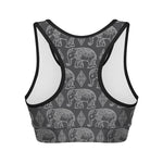 White And Grey Indian Elephant Print Women's Sports Bra