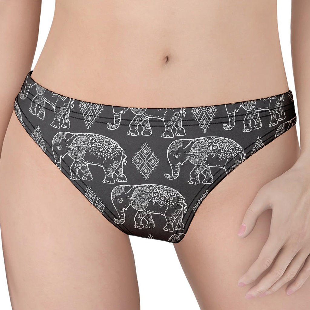 White And Grey Indian Elephant Print Women's Thong