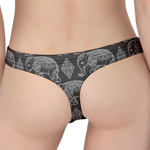 White And Grey Indian Elephant Print Women's Thong