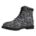 White And Grey Indian Elephant Print Padded Collar Lace Up Boots
