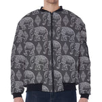 White And Grey Indian Elephant Print Zip Sleeve Bomber Jacket