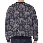 White And Grey Indian Elephant Print Zip Sleeve Bomber Jacket