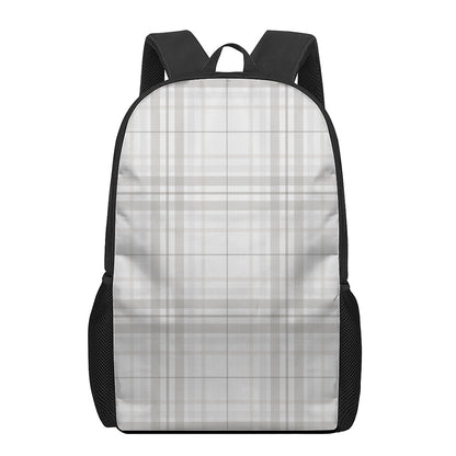 White And Grey Plaid Pattern Print 17 Inch Backpack