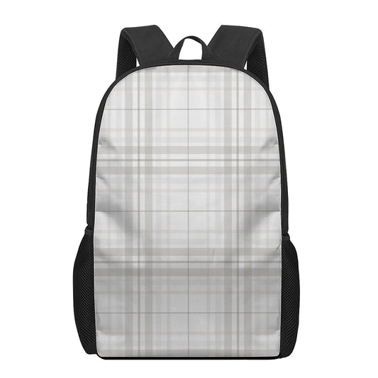 White And Grey Plaid Pattern Print 17 Inch Backpack