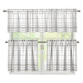 White And Grey Plaid Pattern Print 3 Piece Kitchen Curtains