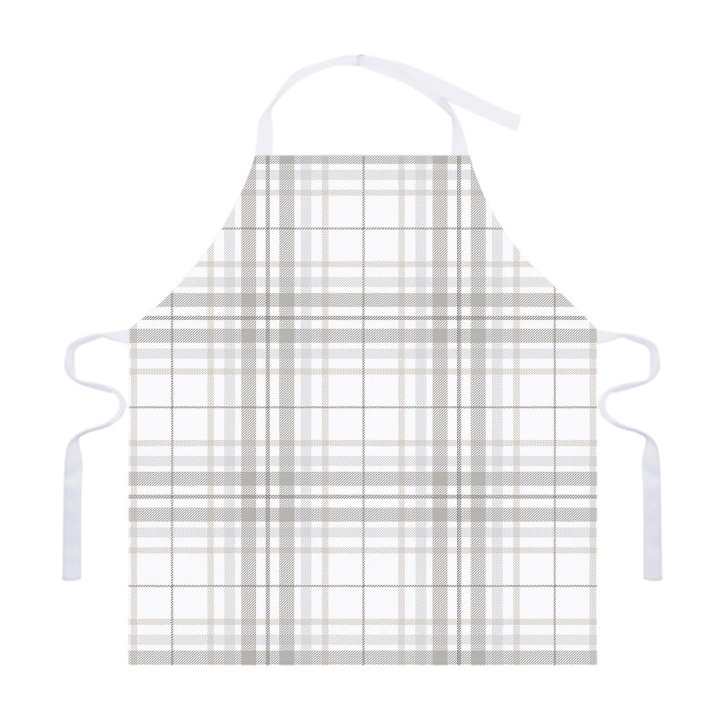 White And Grey Plaid Pattern Print Adjustable Apron