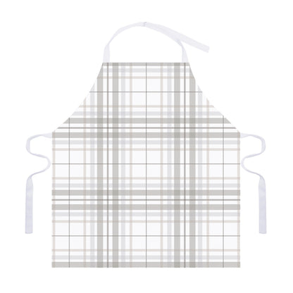 White And Grey Plaid Pattern Print Adjustable Apron