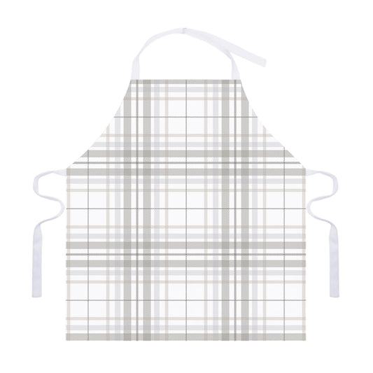 White And Grey Plaid Pattern Print Adjustable Apron