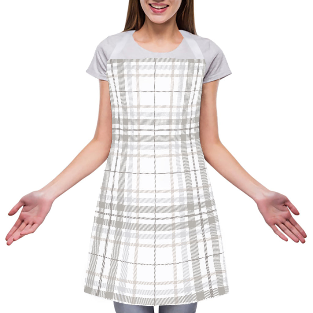 White And Grey Plaid Pattern Print Adjustable Apron
