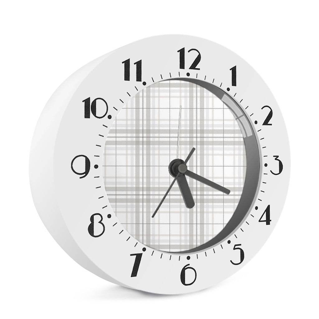 White And Grey Plaid Pattern Print Alarm Clock