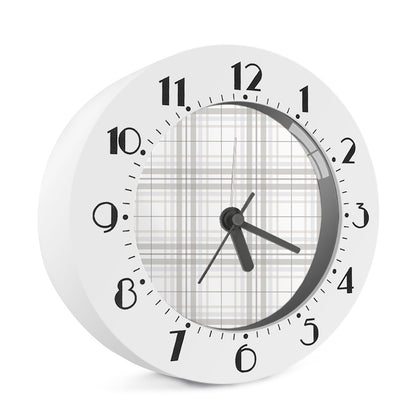 White And Grey Plaid Pattern Print Alarm Clock
