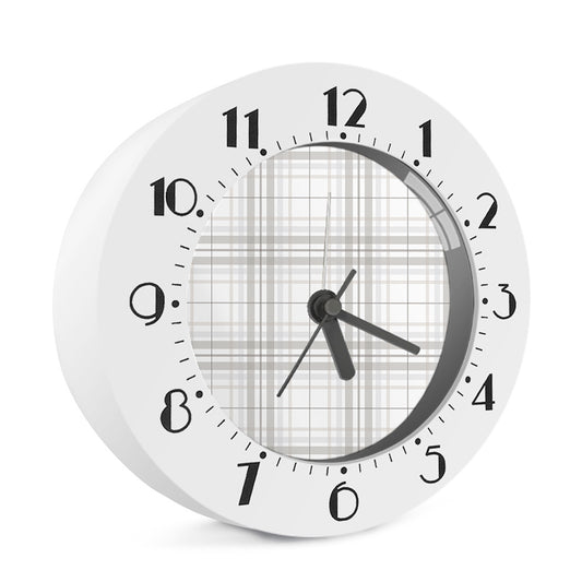 White And Grey Plaid Pattern Print Alarm Clock