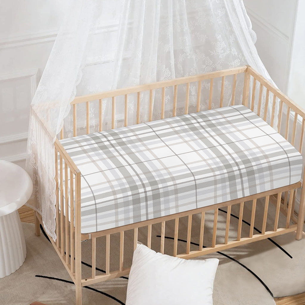 White And Grey Plaid Pattern Print Baby Crib Sheet