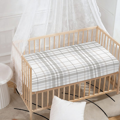 White And Grey Plaid Pattern Print Baby Crib Sheet