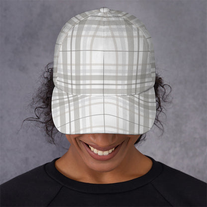 White And Grey Plaid Pattern Print Baseball Cap