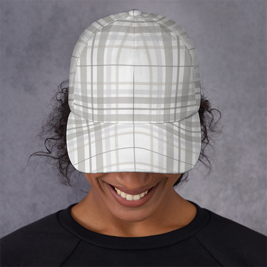 White And Grey Plaid Pattern Print Baseball Cap