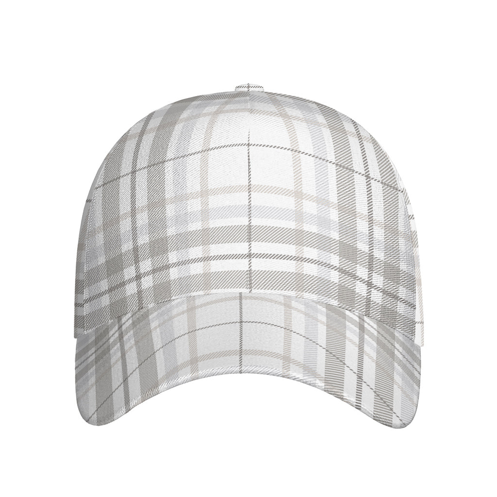 White And Grey Plaid Pattern Print Baseball Cap
