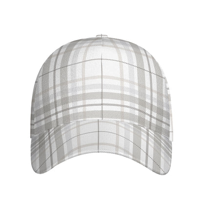 White And Grey Plaid Pattern Print Baseball Cap
