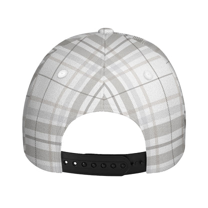 White And Grey Plaid Pattern Print Baseball Cap