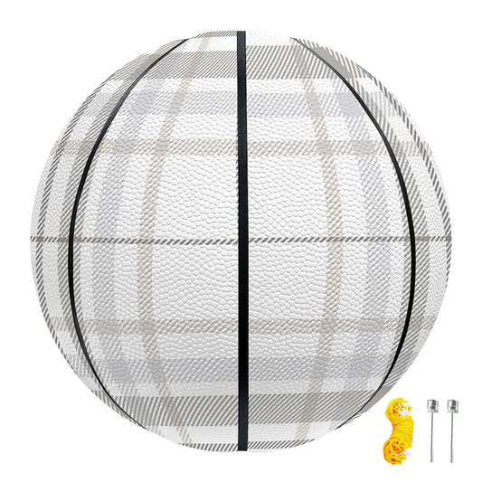 White And Grey Plaid Pattern Print Basketball
