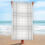 White And Grey Plaid Pattern Print Beach Towel