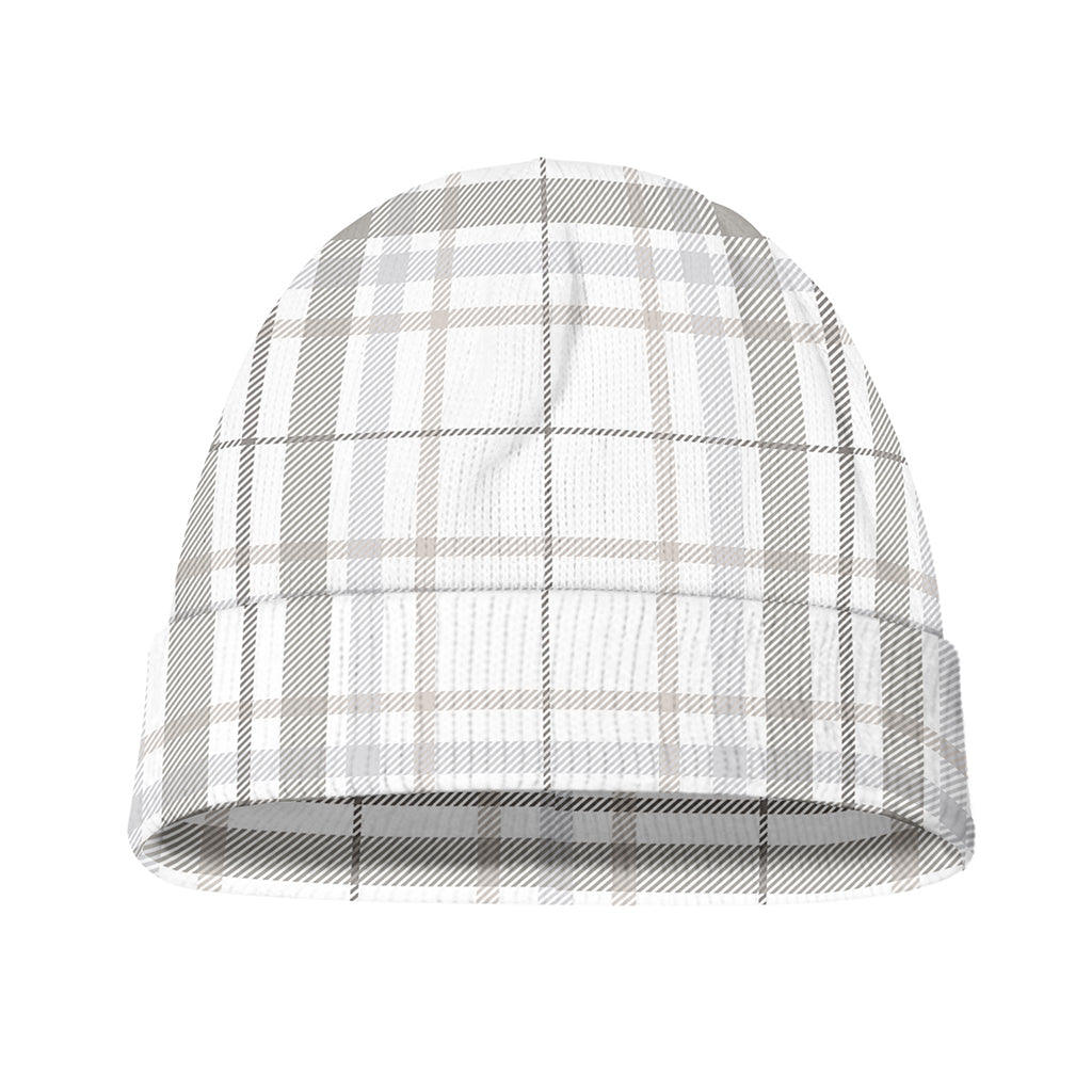 White And Grey Plaid Pattern Print Beanie