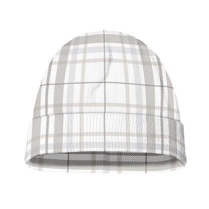 White And Grey Plaid Pattern Print Beanie