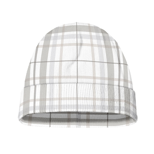 White And Grey Plaid Pattern Print Beanie