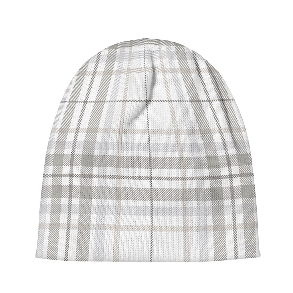 White And Grey Plaid Pattern Print Beanie