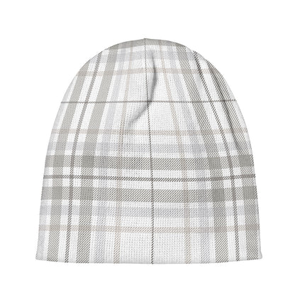 White And Grey Plaid Pattern Print Beanie