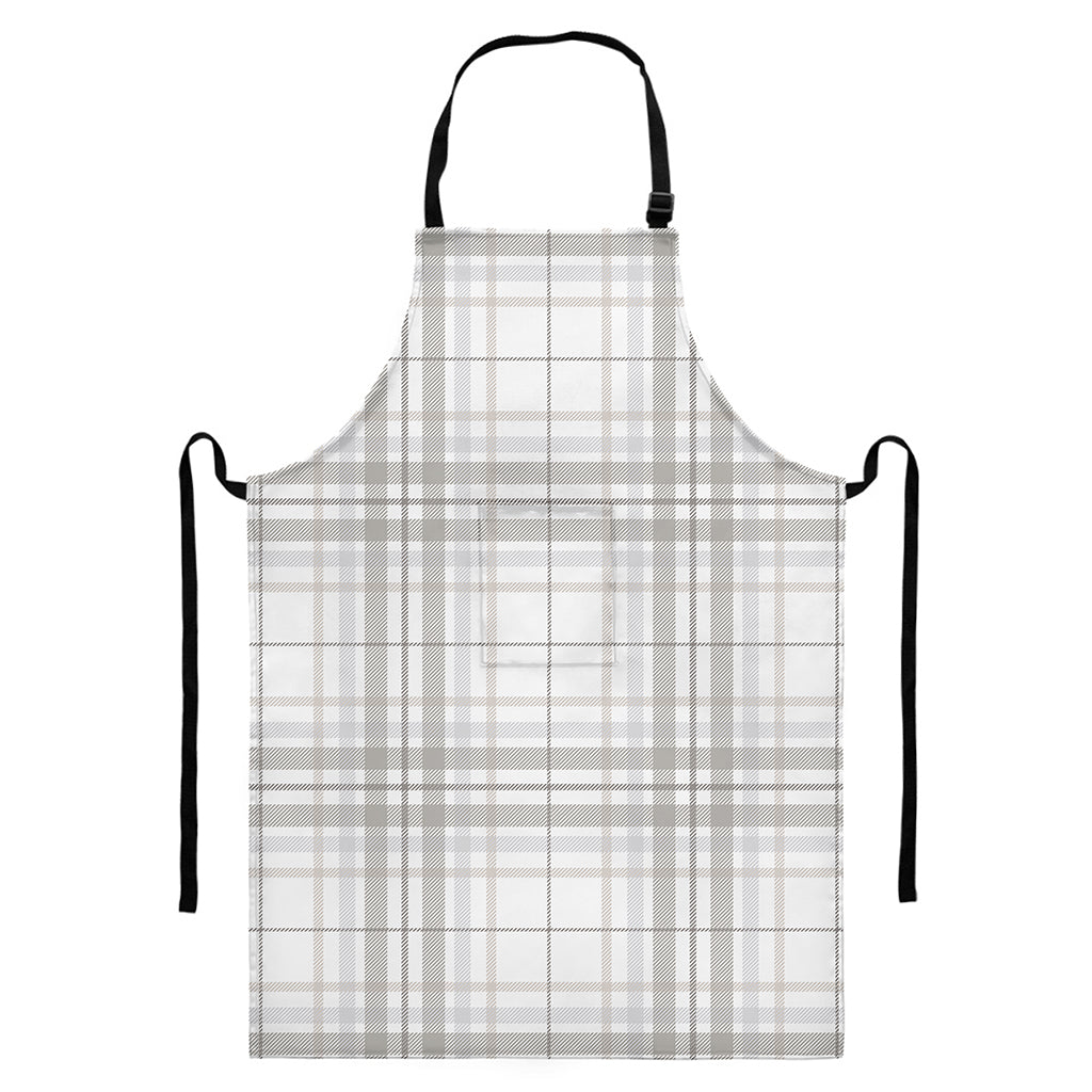 White And Grey Plaid Pattern Print Bib Apron With Pocket