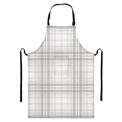 White And Grey Plaid Pattern Print Bib Apron With Pocket
