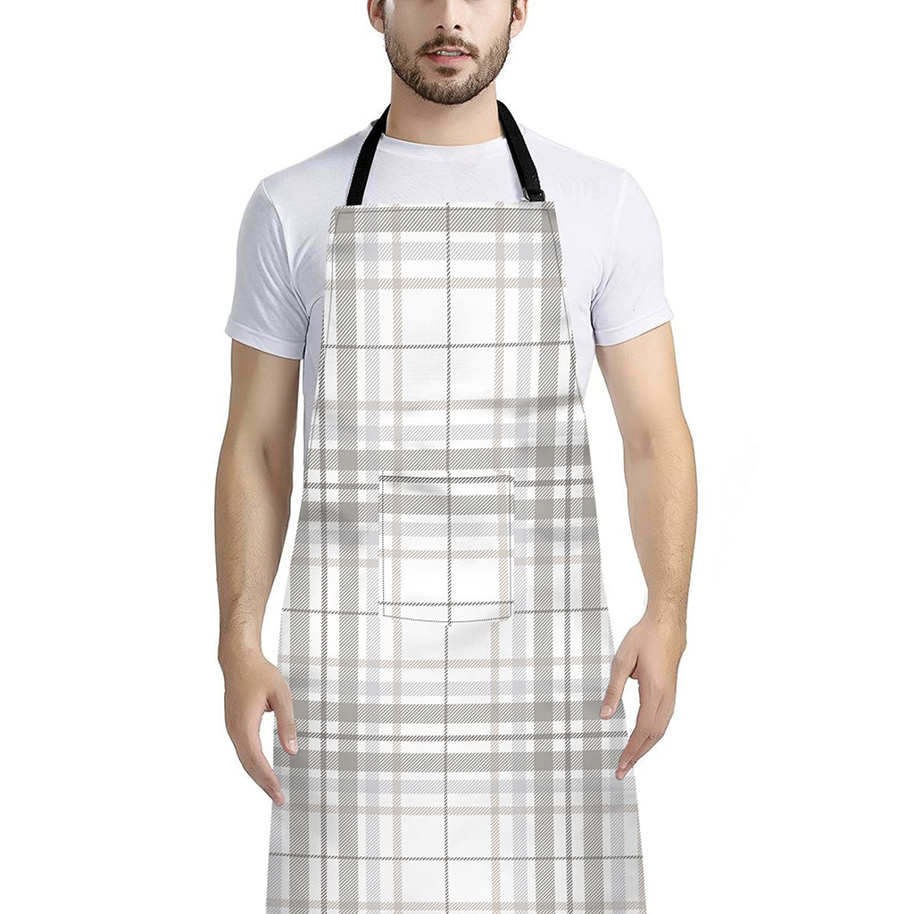 White And Grey Plaid Pattern Print Bib Apron With Pocket