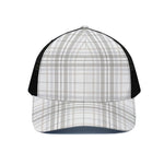 White And Grey Plaid Pattern Print Black Mesh Trucker Cap