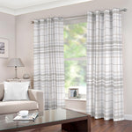 White And Grey Plaid Pattern Print Blackout Grommet Curtains