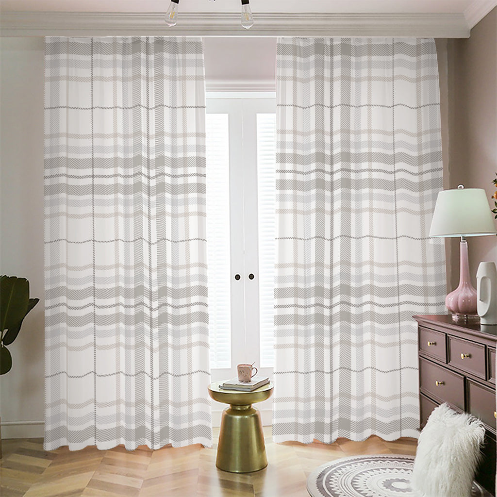 White And Grey Plaid Pattern Print Blackout Pencil Pleat Curtains