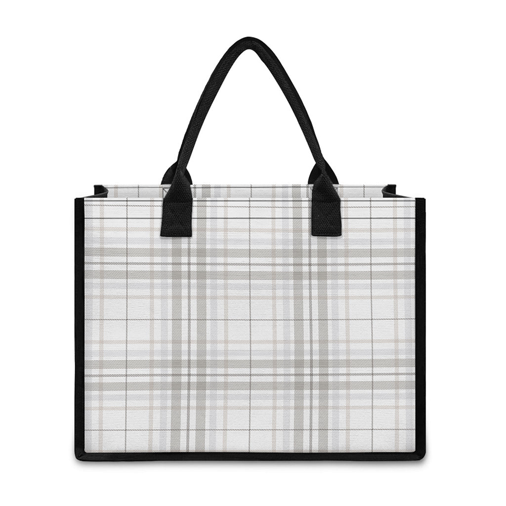 White And Grey Plaid Pattern Print Canvas Tote Bag