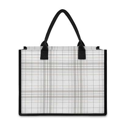 White And Grey Plaid Pattern Print Canvas Tote Bag