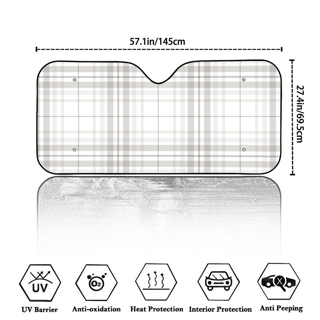 White And Grey Plaid Pattern Print Car Windshield Sun Shade