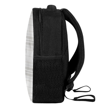 White And Grey Plaid Pattern Print Casual Backpack
