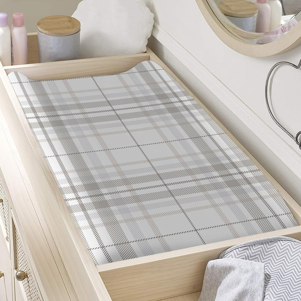 White And Grey Plaid Pattern Print Changing Pad Cover