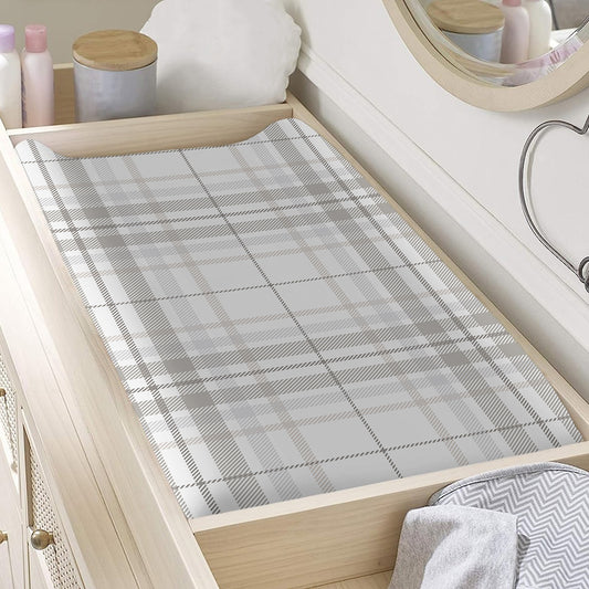 White And Grey Plaid Pattern Print Changing Pad Cover