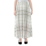 White And Grey Plaid Pattern Print Chiffon Maxi Skirt