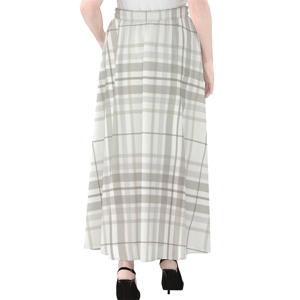 White And Grey Plaid Pattern Print Chiffon Maxi Skirt