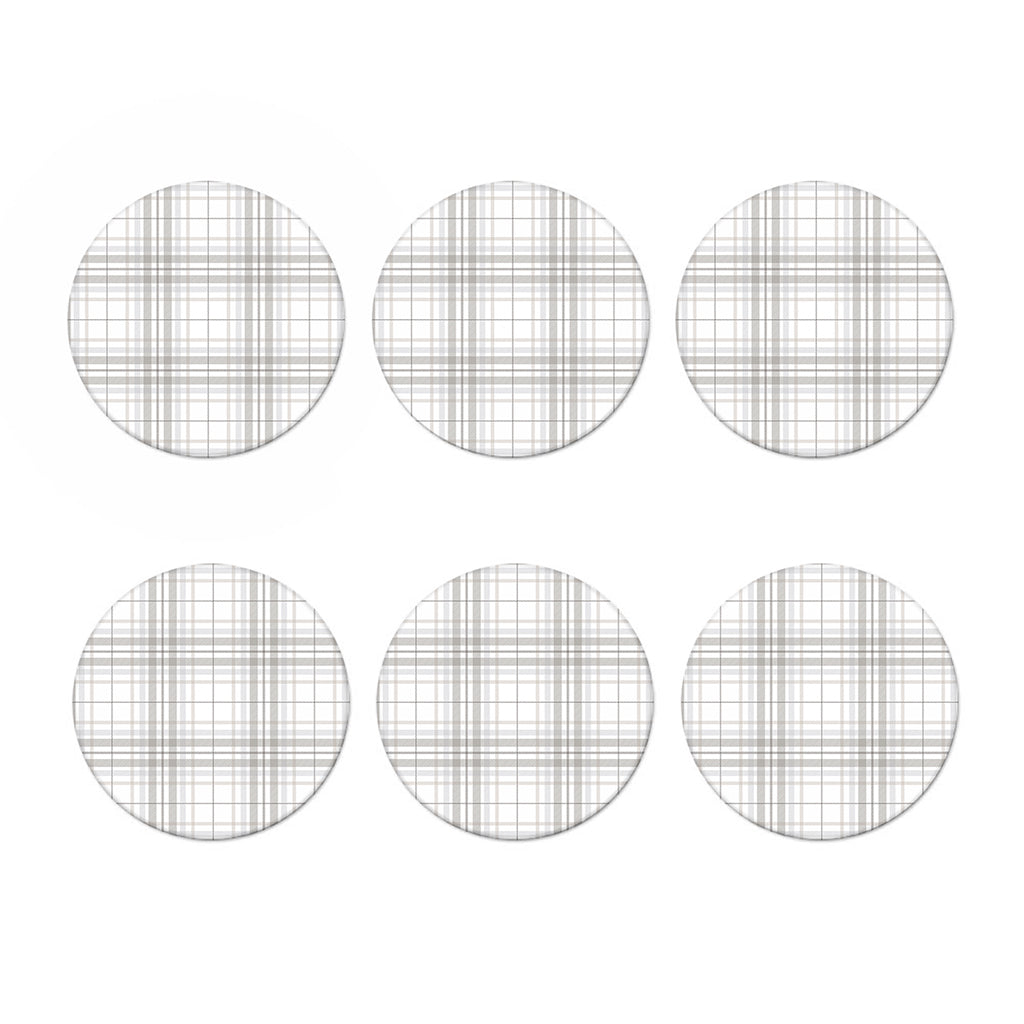White And Grey Plaid Pattern Print Coaster Set