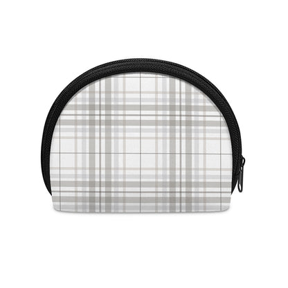 White And Grey Plaid Pattern Print Coin Purse