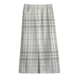 White And Grey Plaid Pattern Print Cotton Front Slit Maxi Skirt