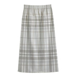 White And Grey Plaid Pattern Print Cotton Front Slit Maxi Skirt