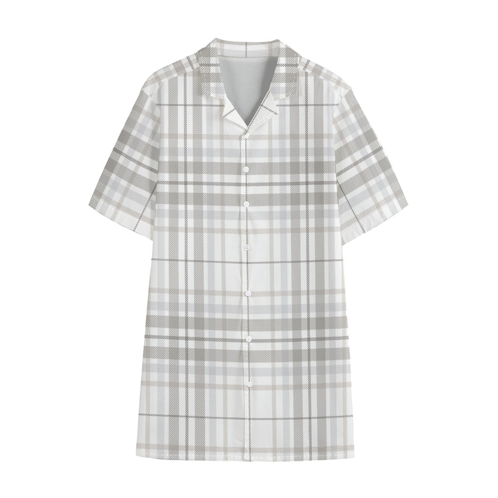 White And Grey Plaid Pattern Print Cotton Hawaiian Shirt